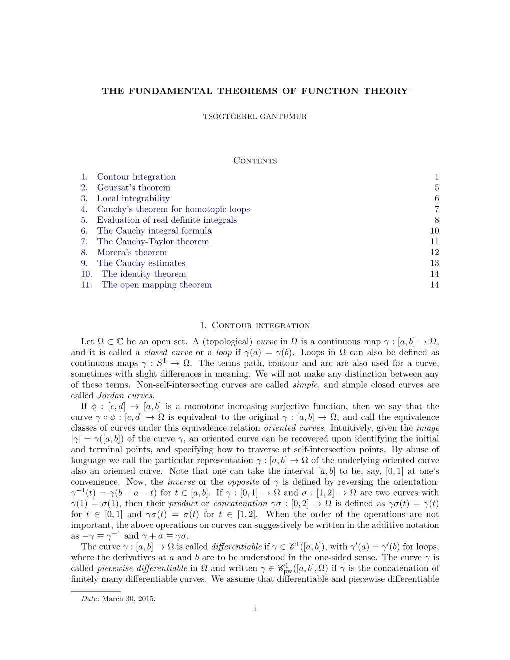 Fundamental Theorems of Function Theory