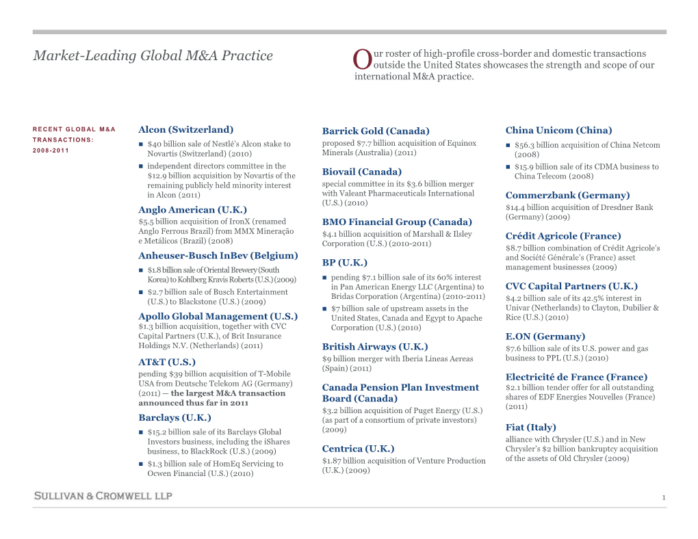 Market-Leading Global M&A Practice