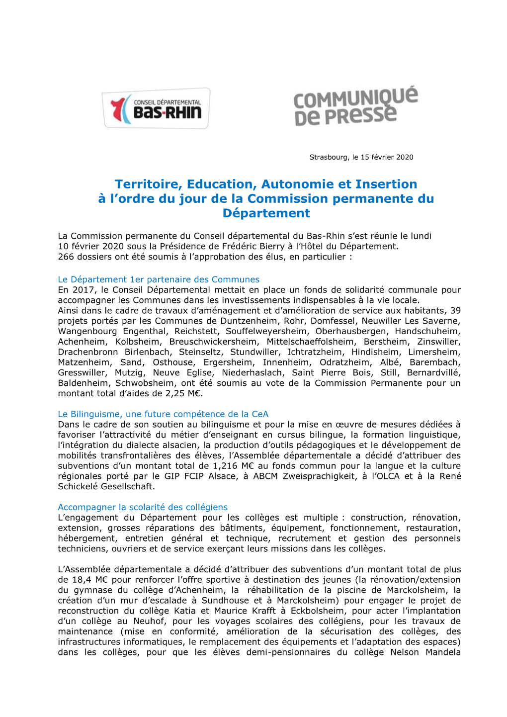 Commission Permanente 10 Février 2020