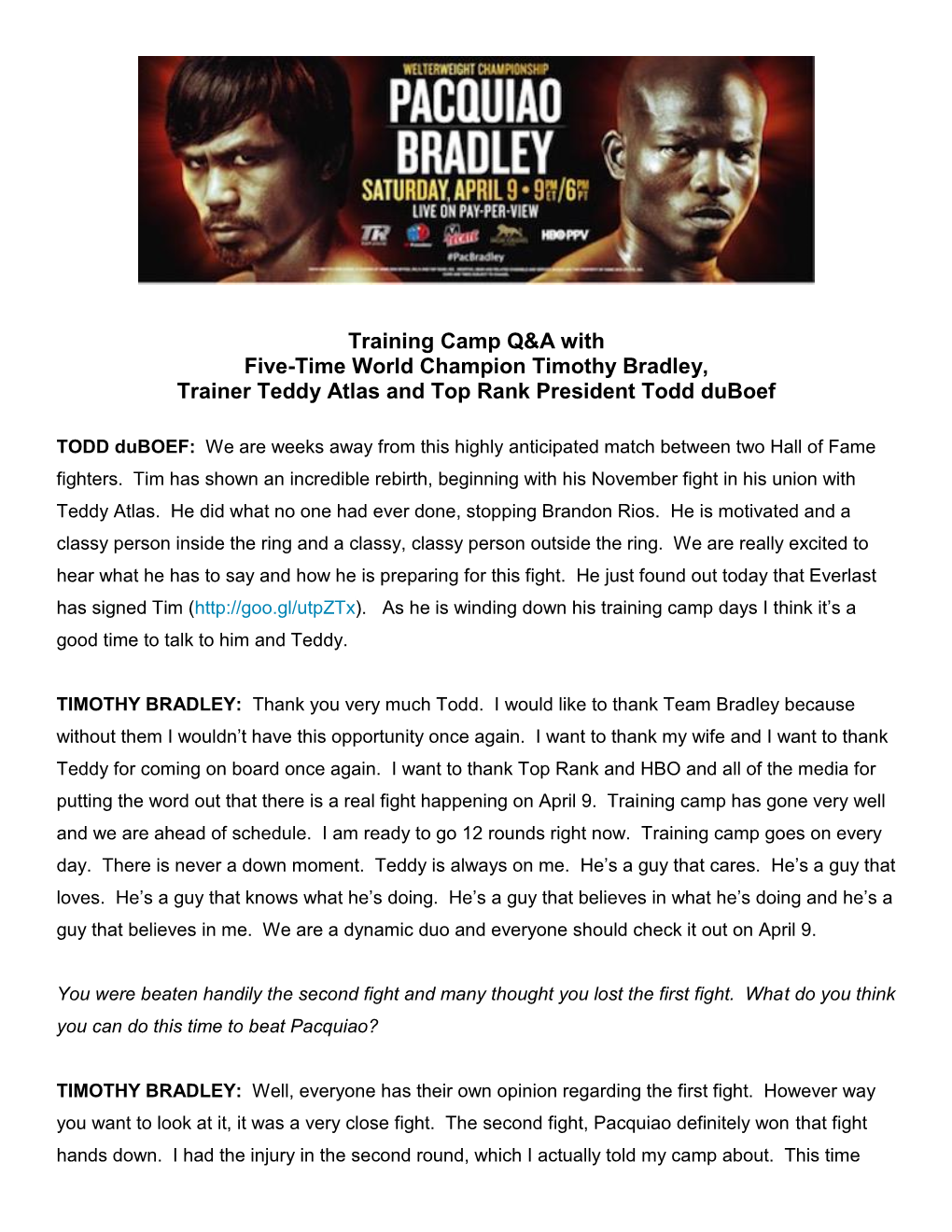 Training Camp Q&A with Five-Time World Champion Timothy Bradley