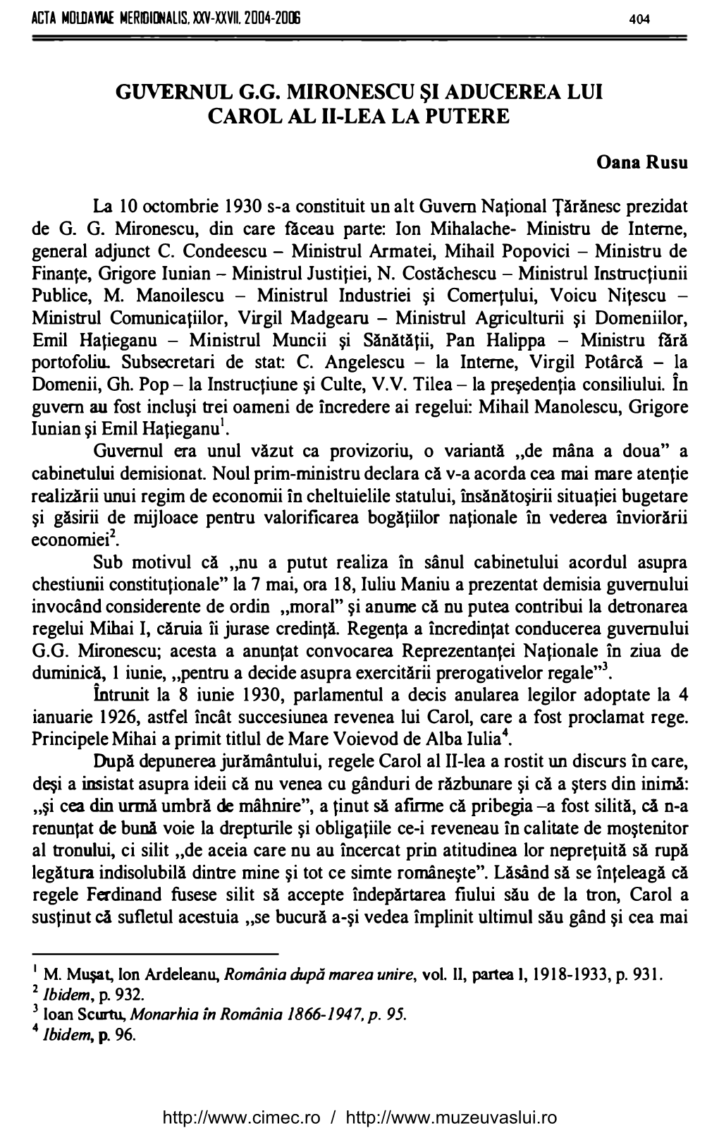 Mironescu Şi Aducerea Lui Carol Al Ii-Lea La Putere