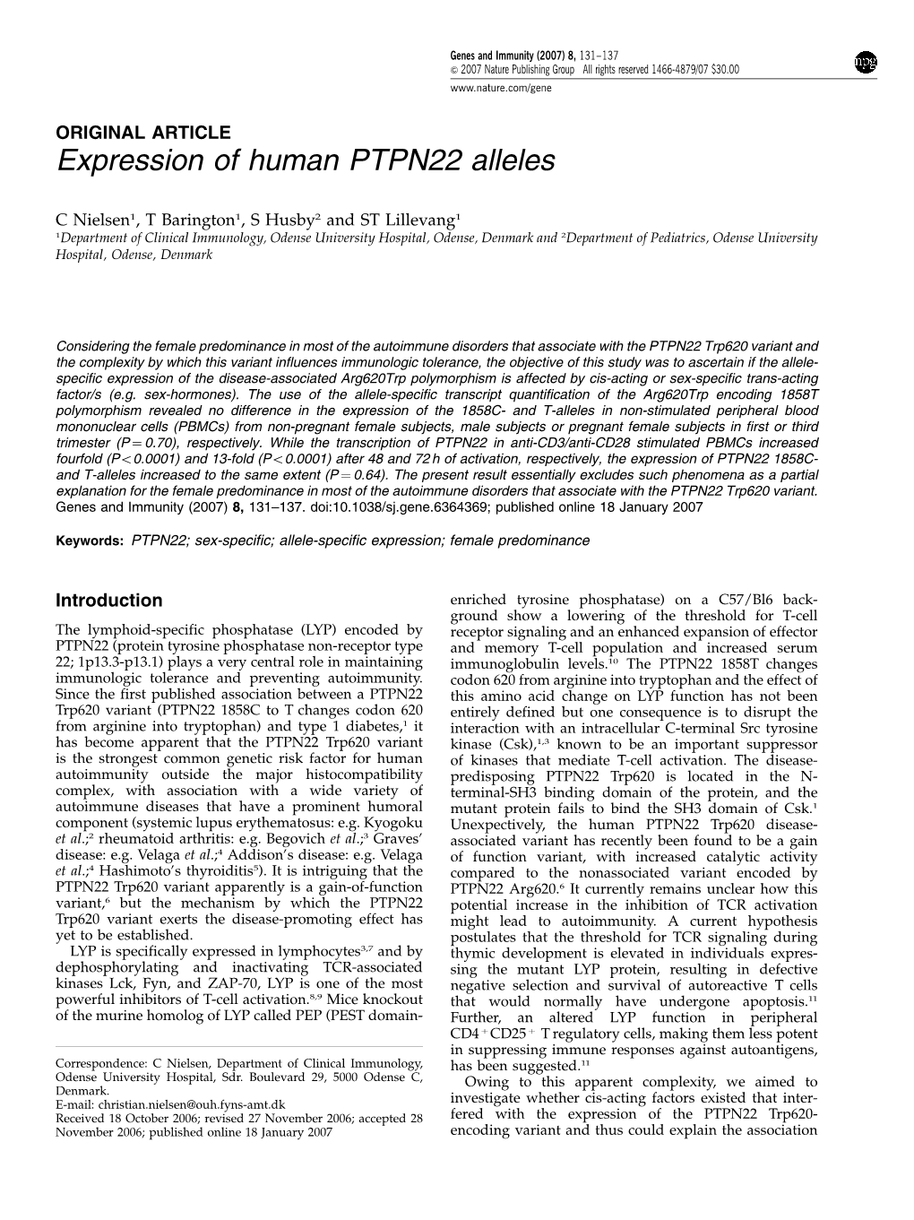 Expression of Human PTPN22 Alleles