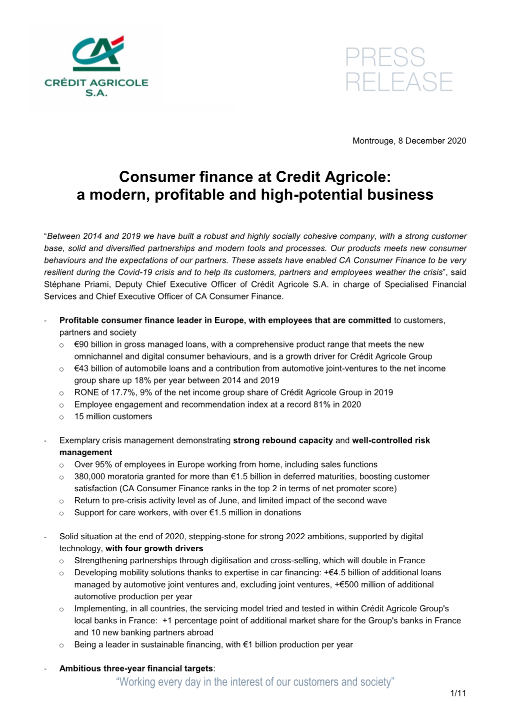 Consumer Finance at Credit Agricole: a Modern, Profitable and High-Potential Business