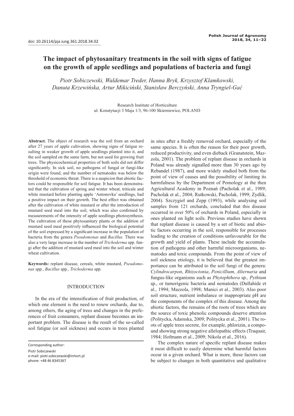 The Impact of Phytosanitary Treatments in the Soil with Signs of Fatigue on the Growth of Apple Seedlings and Populations of Bacteria and Fungi