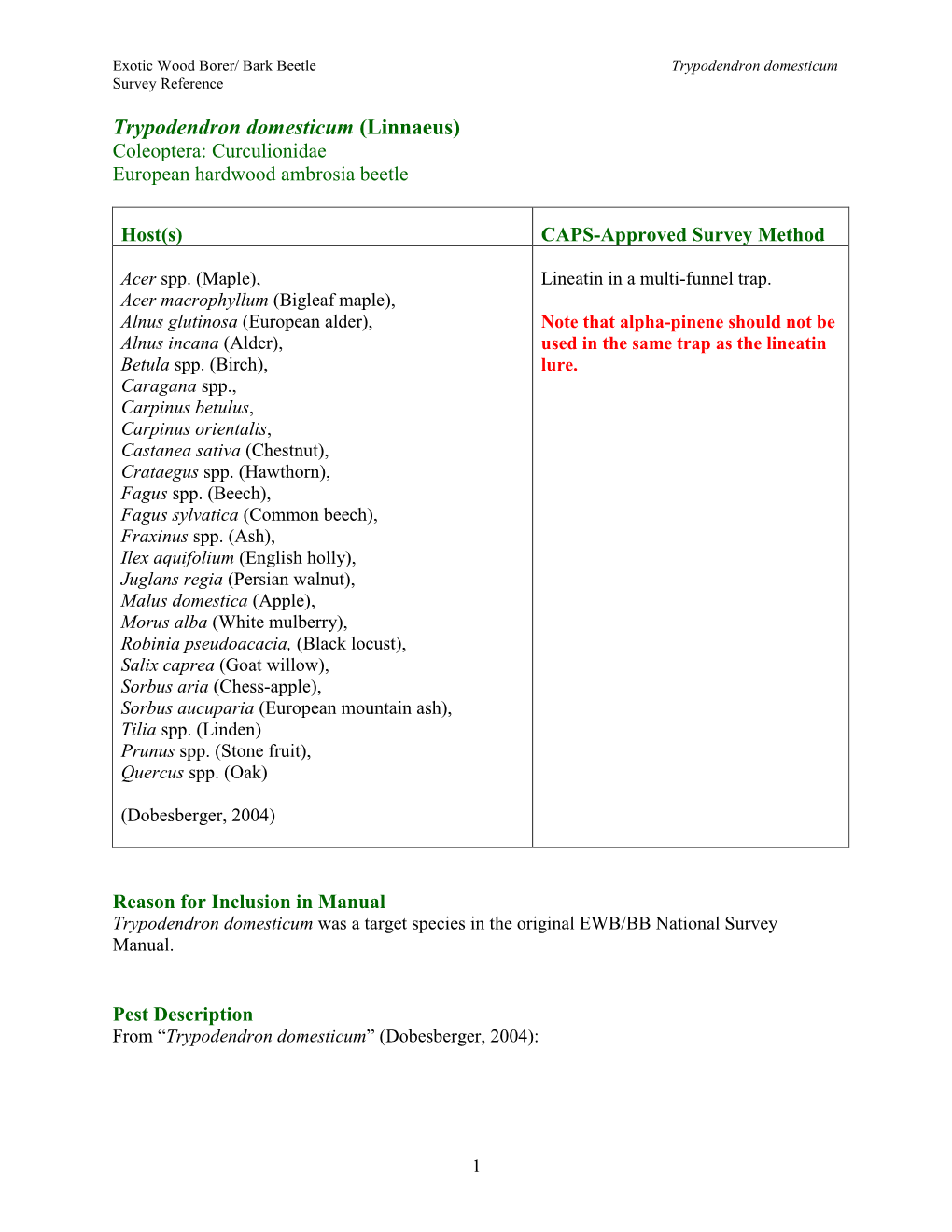 Trypodendron Domesticum Survey Reference