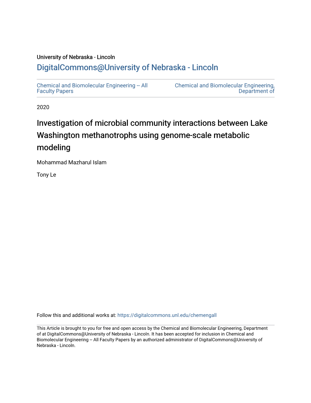 Investigation of Microbial Community Interactions Between Lake Washington Methanotrophs Using Genome-Scale Metabolic Modeling