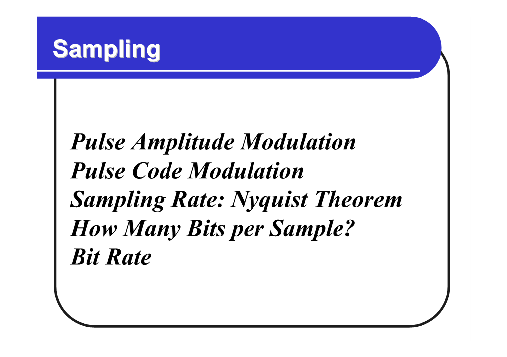 Sampling Pulse Amplitude Modulation Pulse Code Modulation Sampling