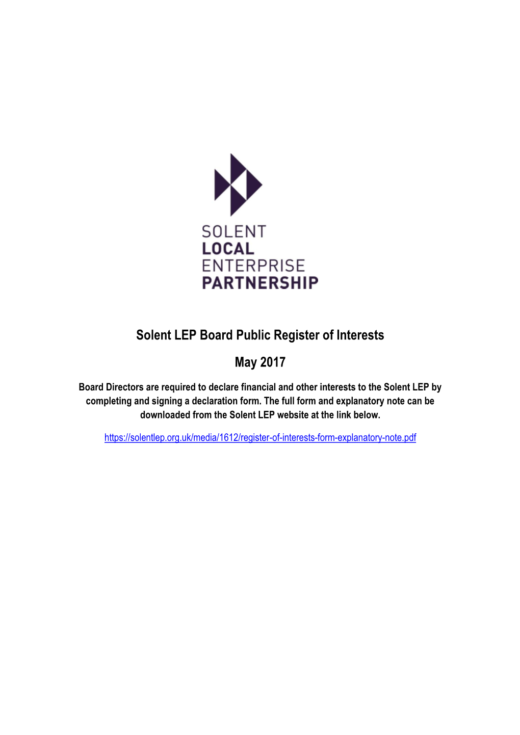 Solent LEP Board Public Register of Interests May 2017