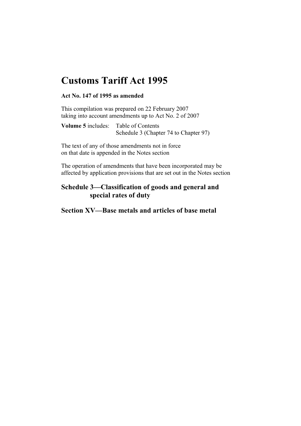 Customs Tariff Act 1995