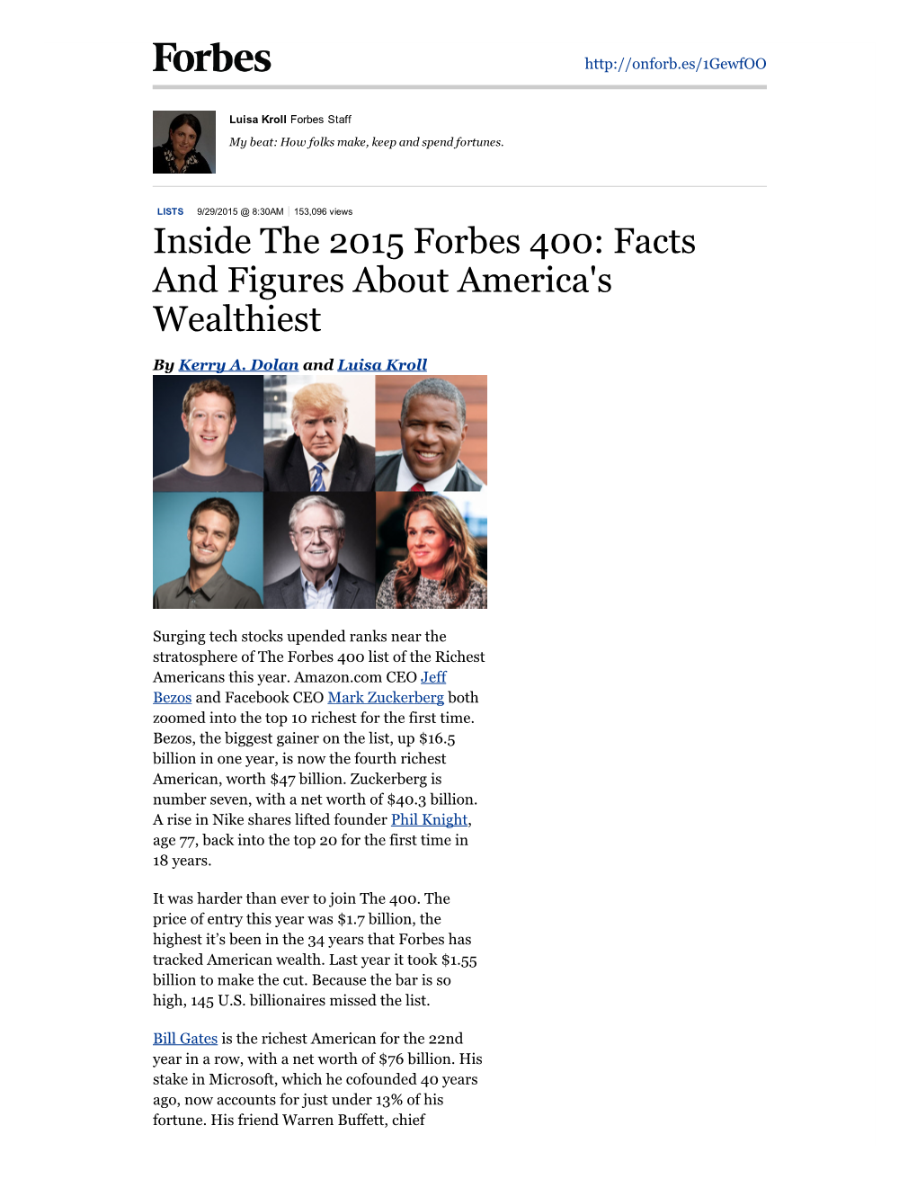 Inside the 2015 Forbes 400: Facts and Figures About America's Wealthiest