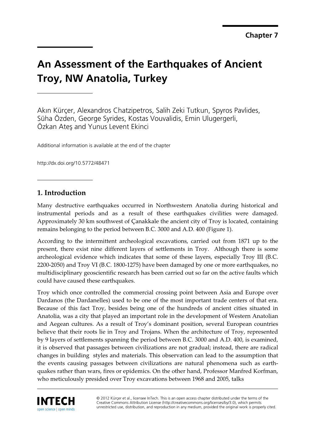 An Assessment of the Earthquakes of Ancient Troy, NW Anatolia, Turkey