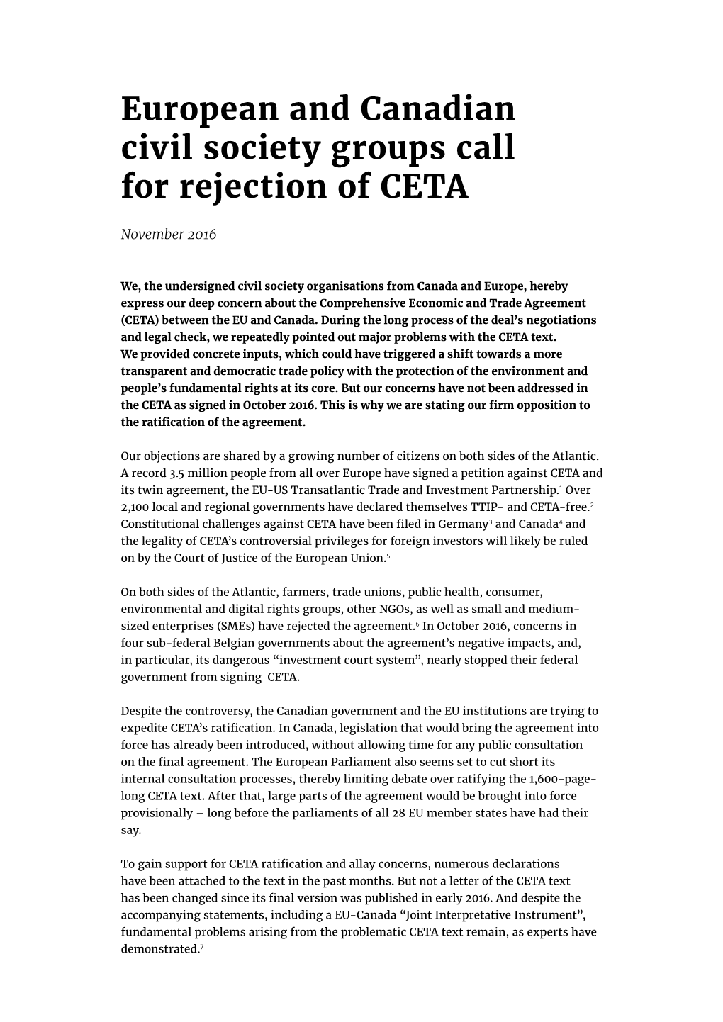European and Canadian Civil Society Groups Call for Rejection of CETA 11