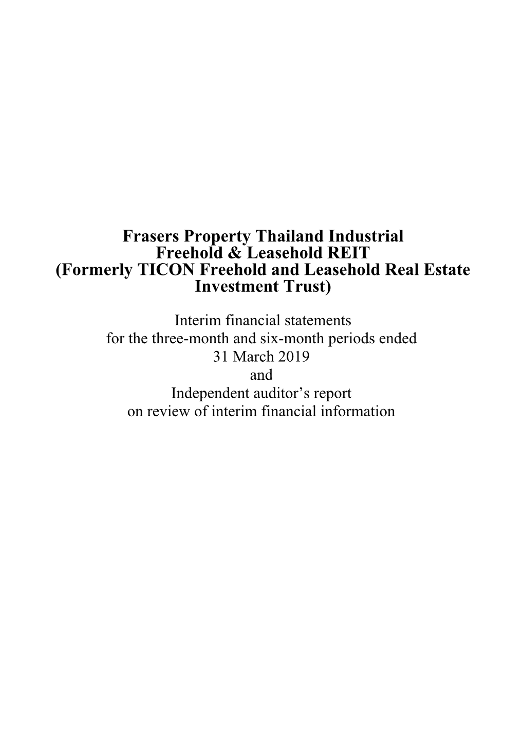 Frasers Property Thailand Industrial Freehold & Leasehold REIT