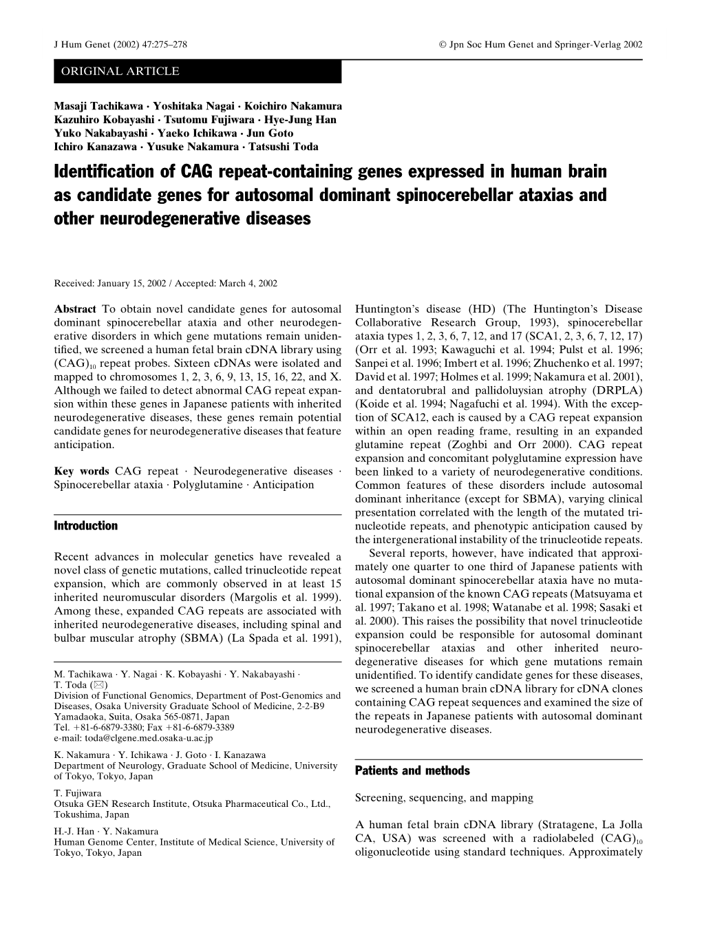 Identification of CAG Repeat-Containing Genes Expressed