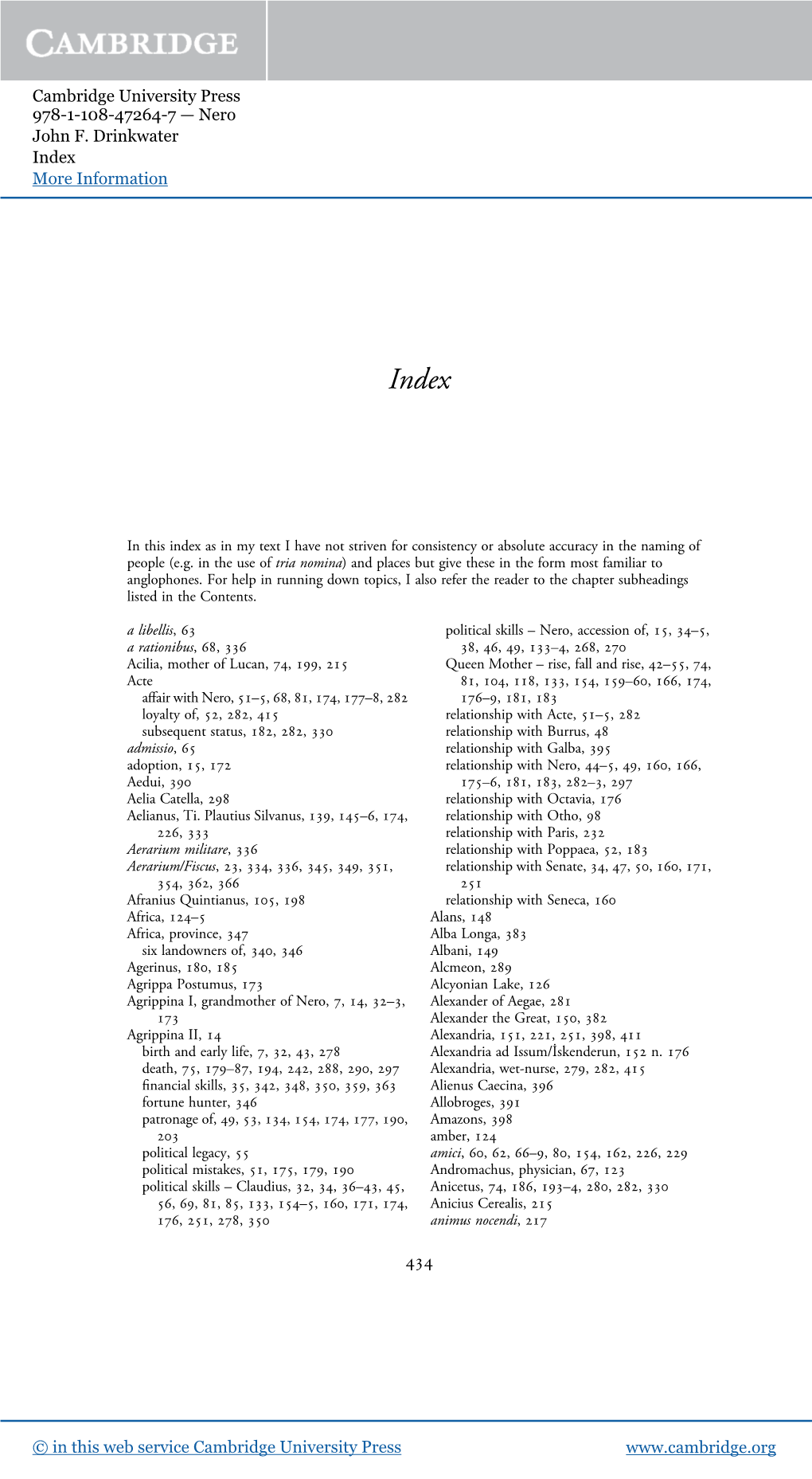 Nero John F. Drinkwater Index More Information