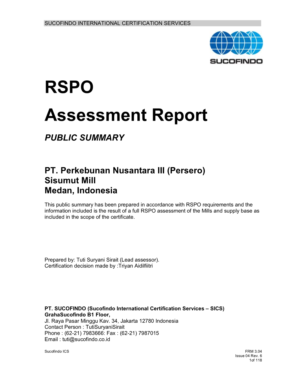 RSPO Assessment Report