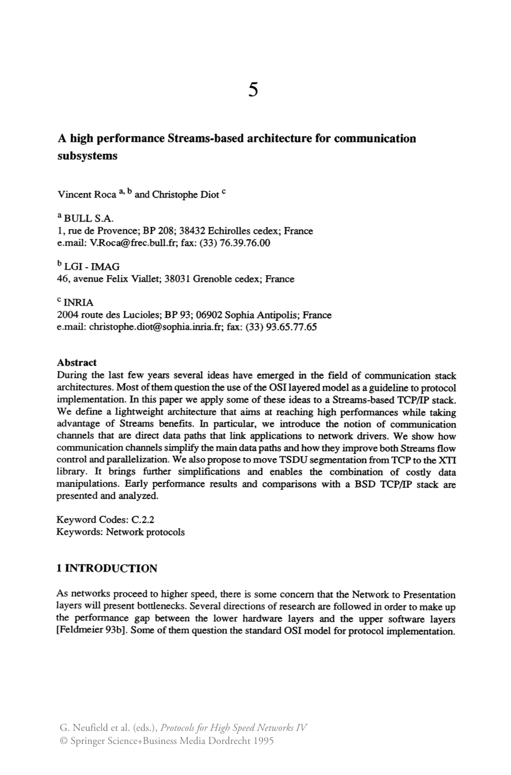 A High Performance Streams-Based Architecture for Communication Subsystems