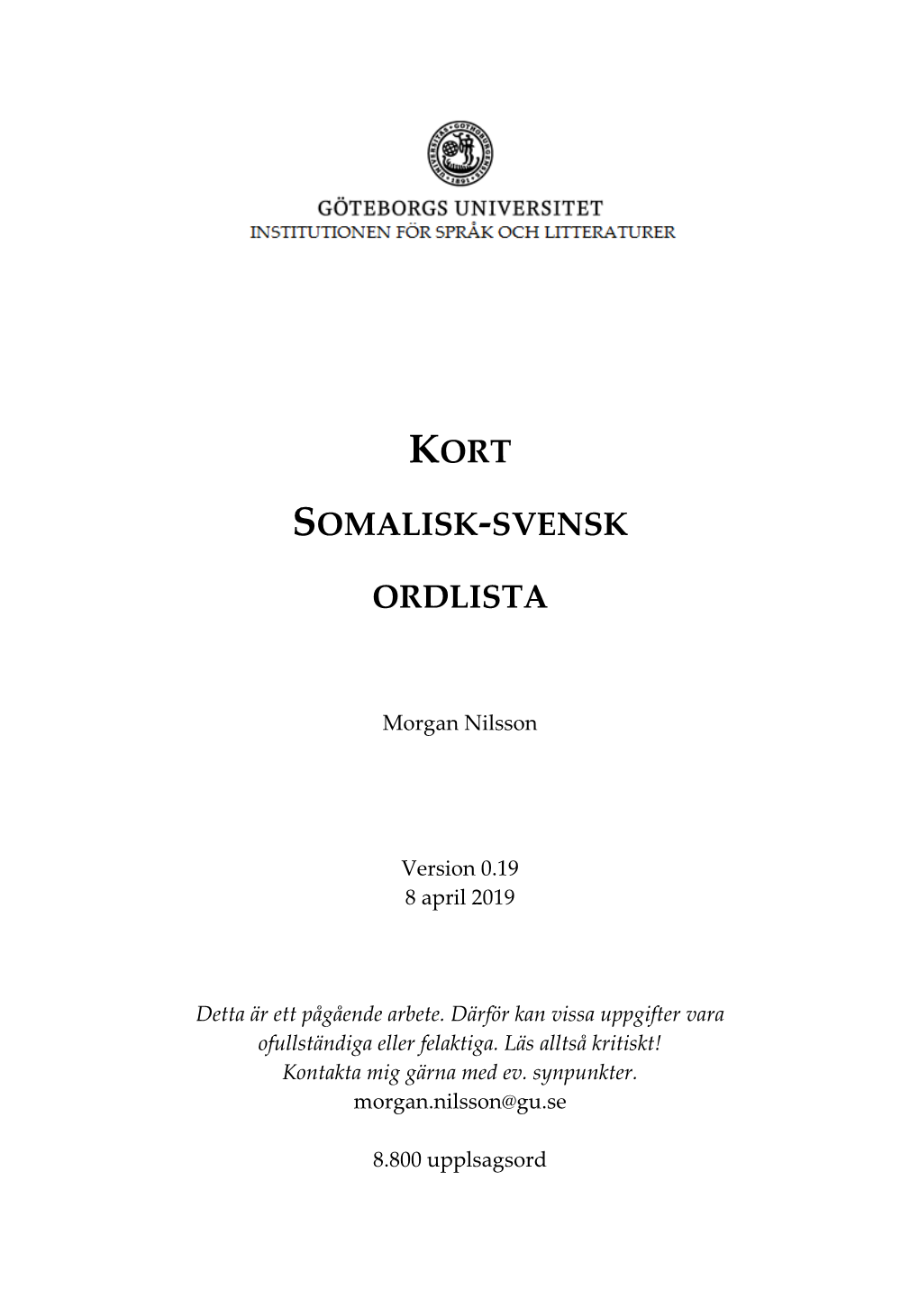 Kort Somalisk-Svensk Ordbok