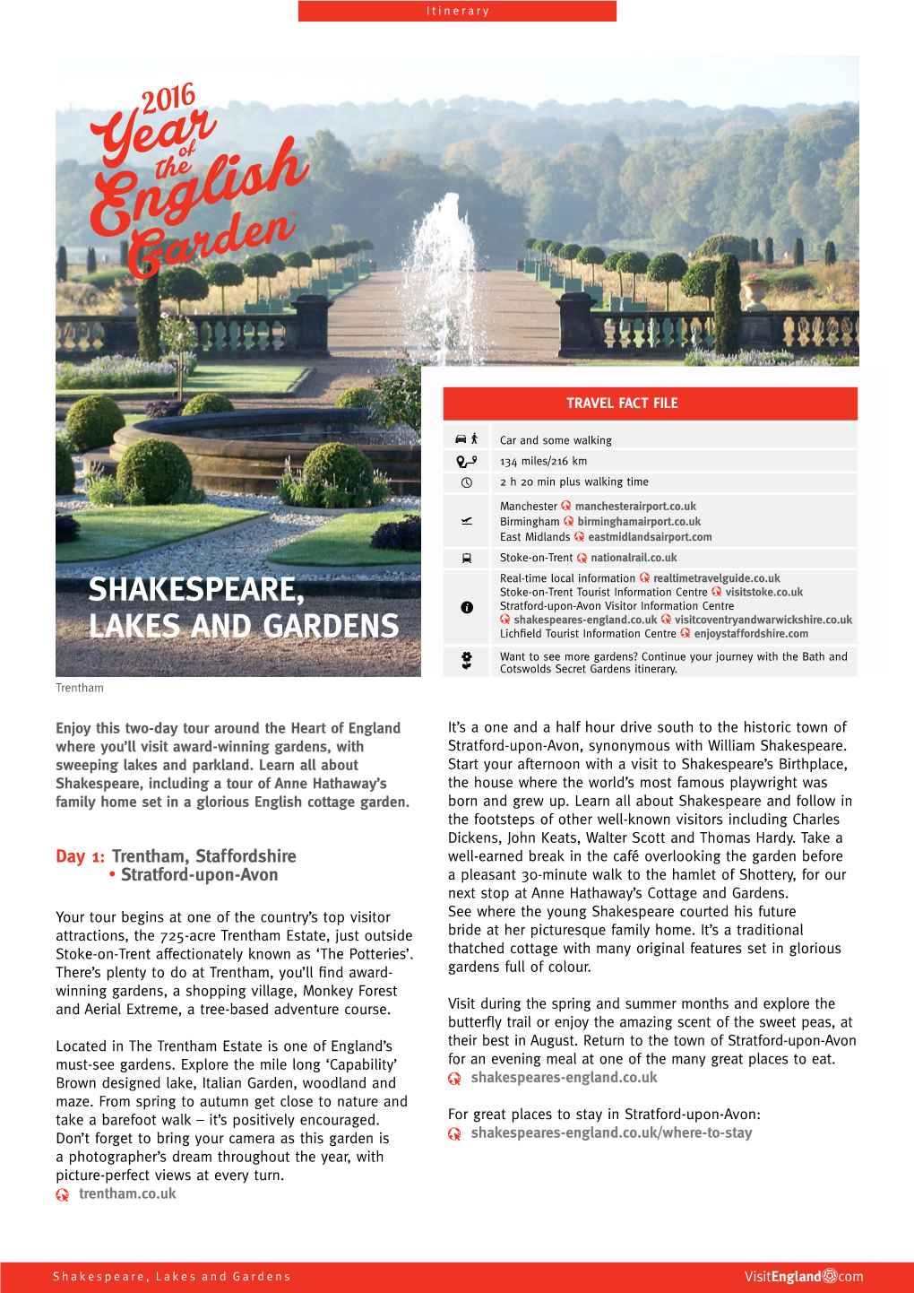 Shakespeare, Lakes and Gardens Itinerary