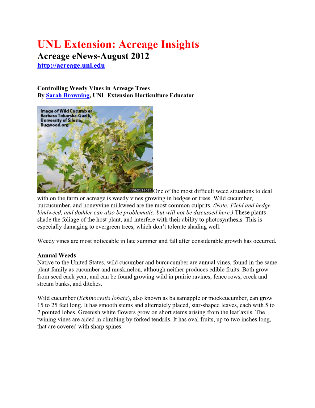 UNL Extension: Acreage Insights Acreage Enews-August 2012