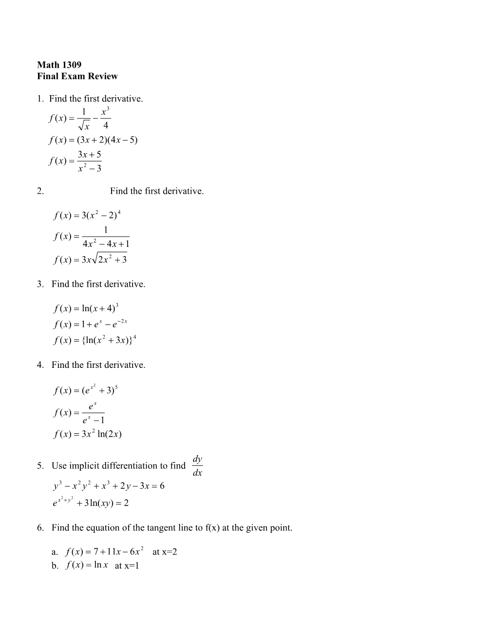 Final Exam Review s10