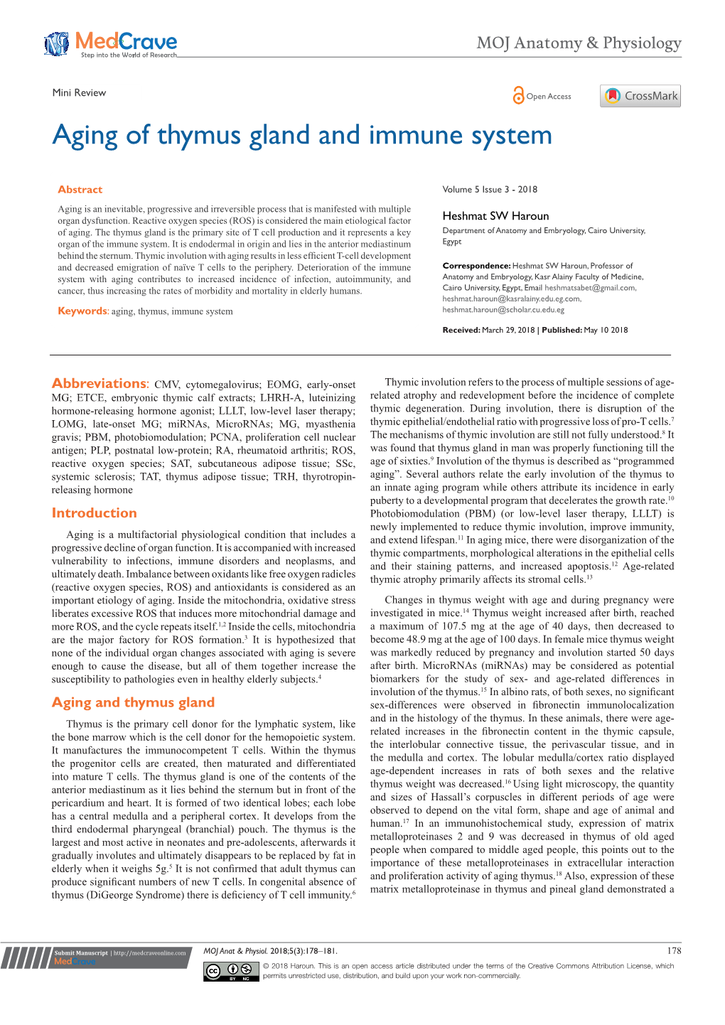 Aging of Thymus Gland and Immune System