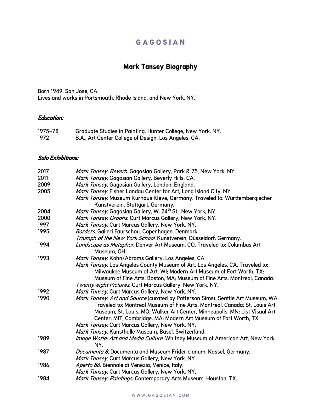 Mark Tansey Biography