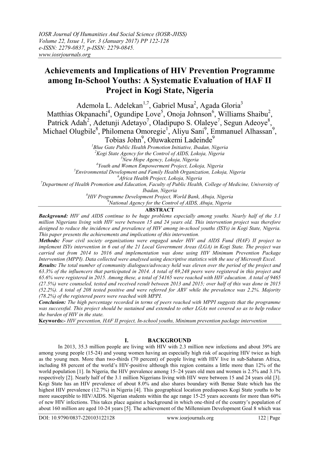 Achievements and Implications of HIV Prevention Programme Among In-School Youths: a Systematic Evaluation of HAF II Project in Kogi State, Nigeria