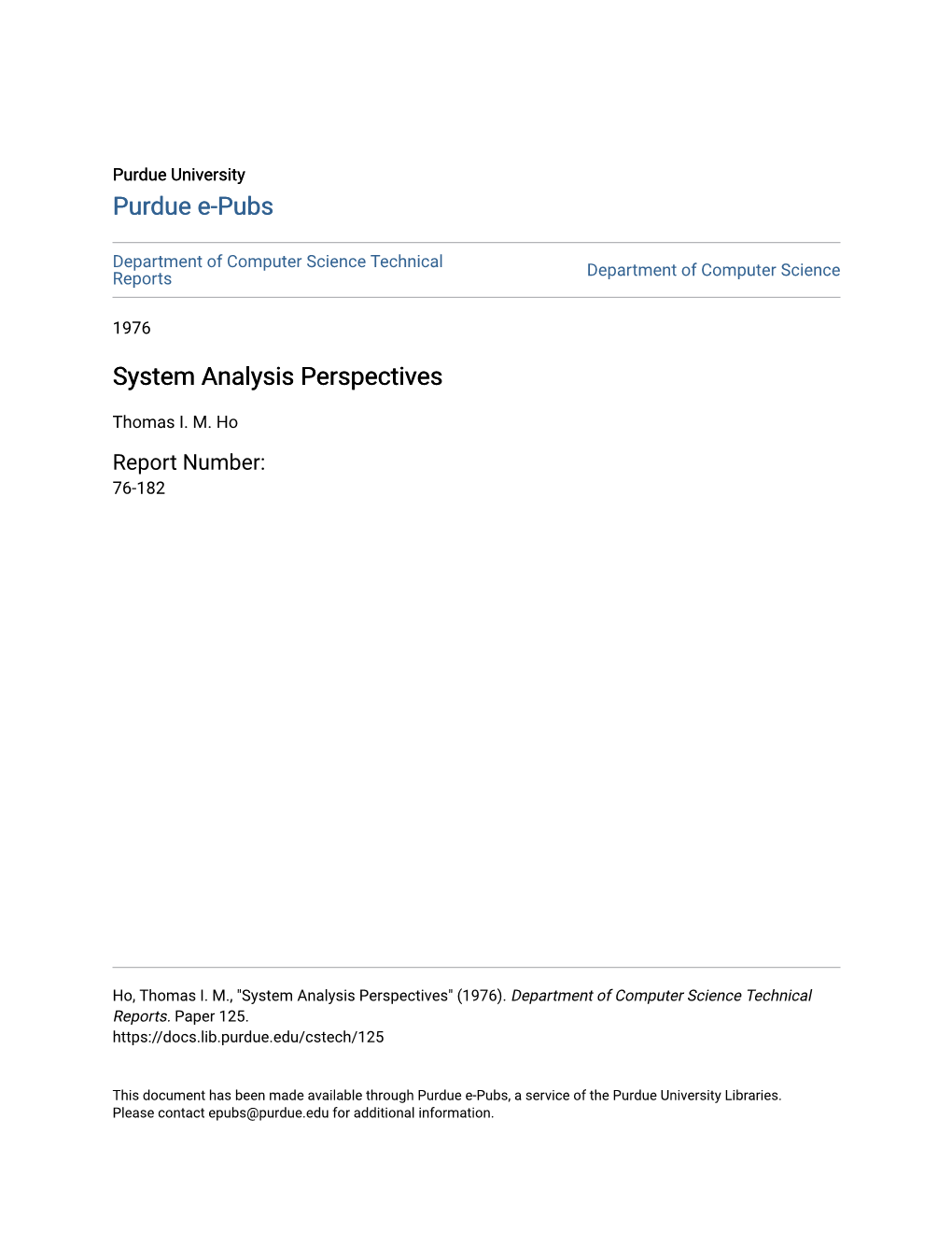 System Analysis Perspectives