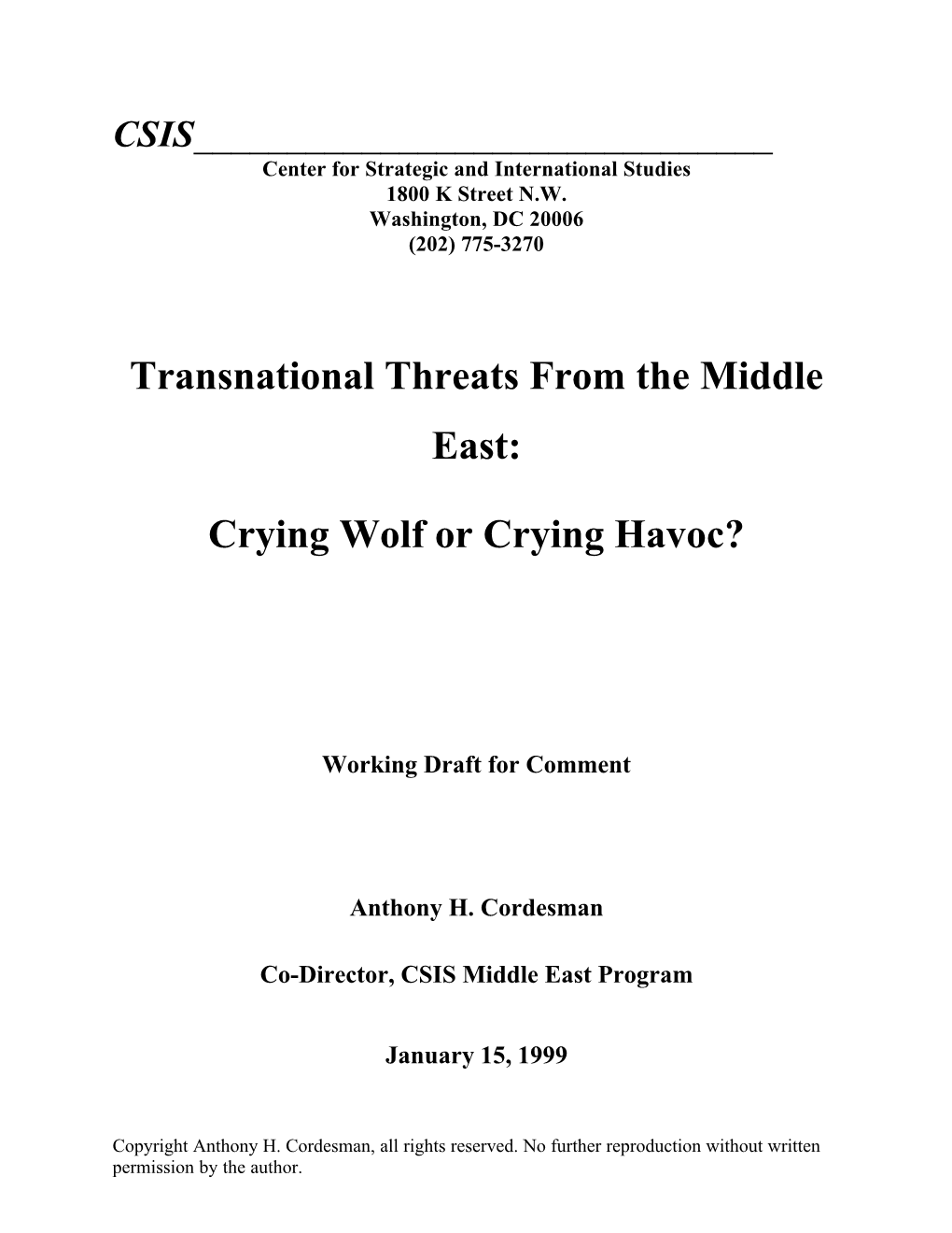 Transnational Threats from the Middle East