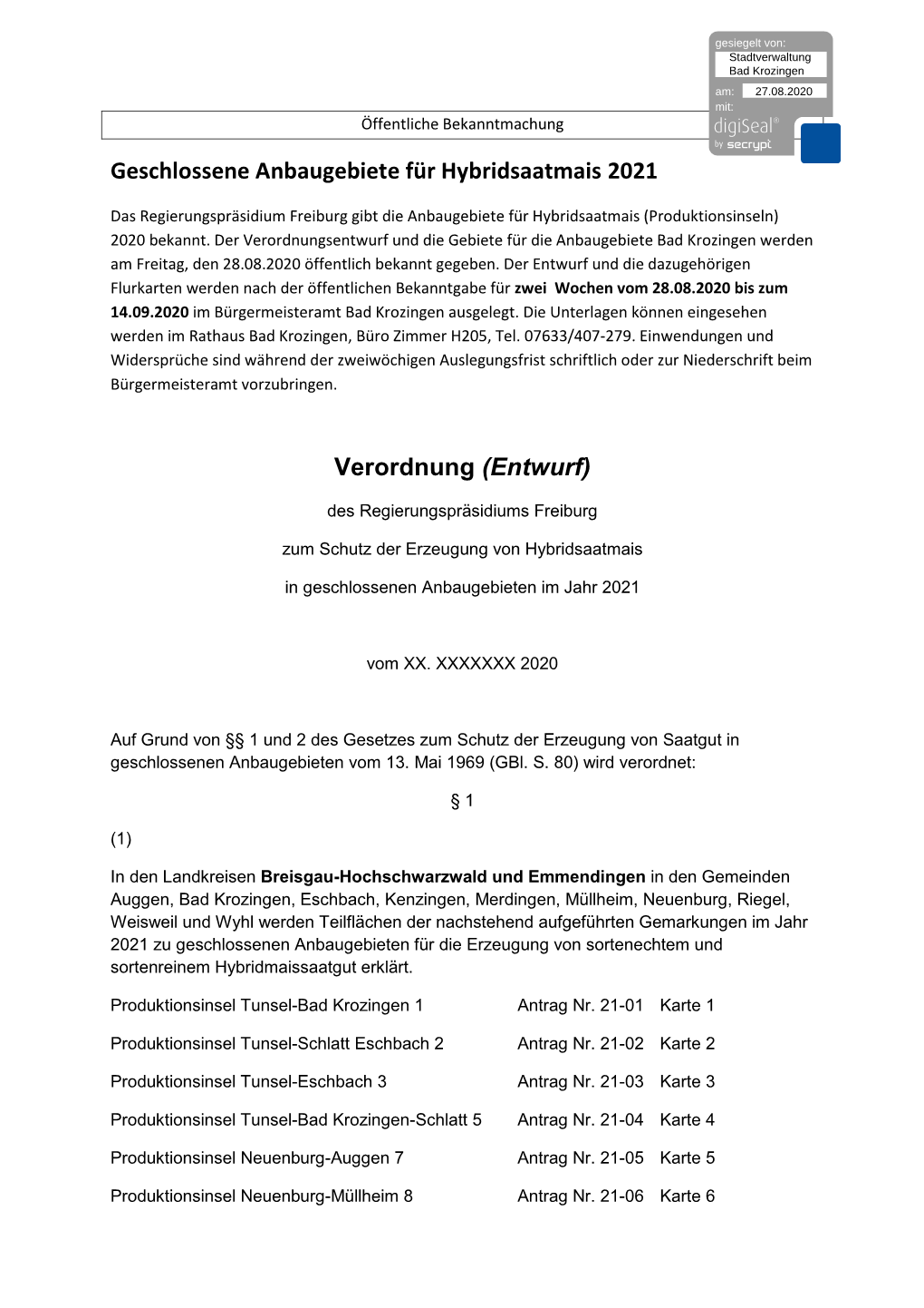 Geschlossene Anbaugebiete Für Hybridsaatmais 2021 Verordnung