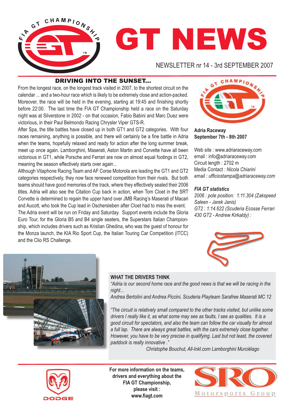 GT NEWS NEWSLETTER Nr 14 - 3Rd SEPTEMBER 2007