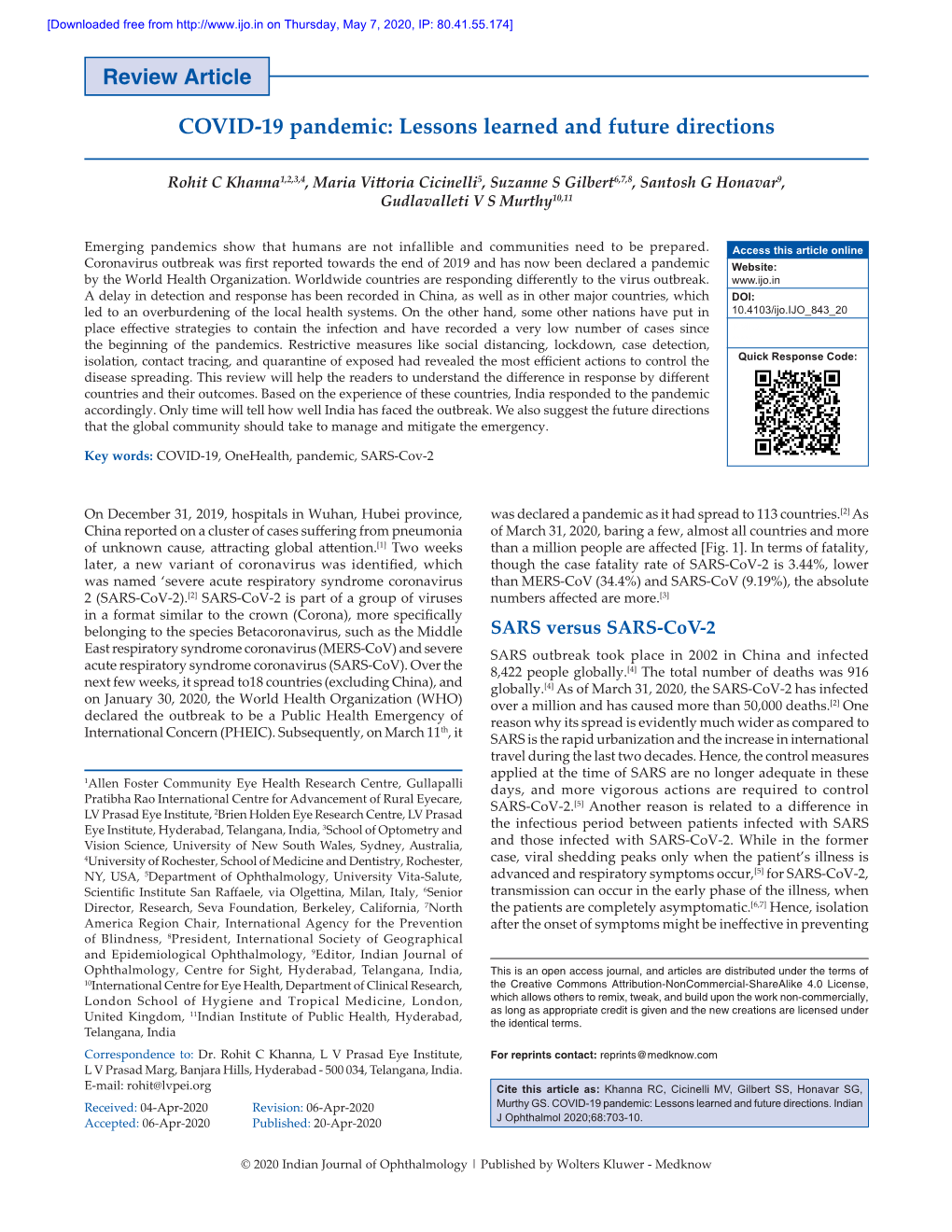 Review Article COVID‑19 Pandemic: Lessons Learned and Future Directions