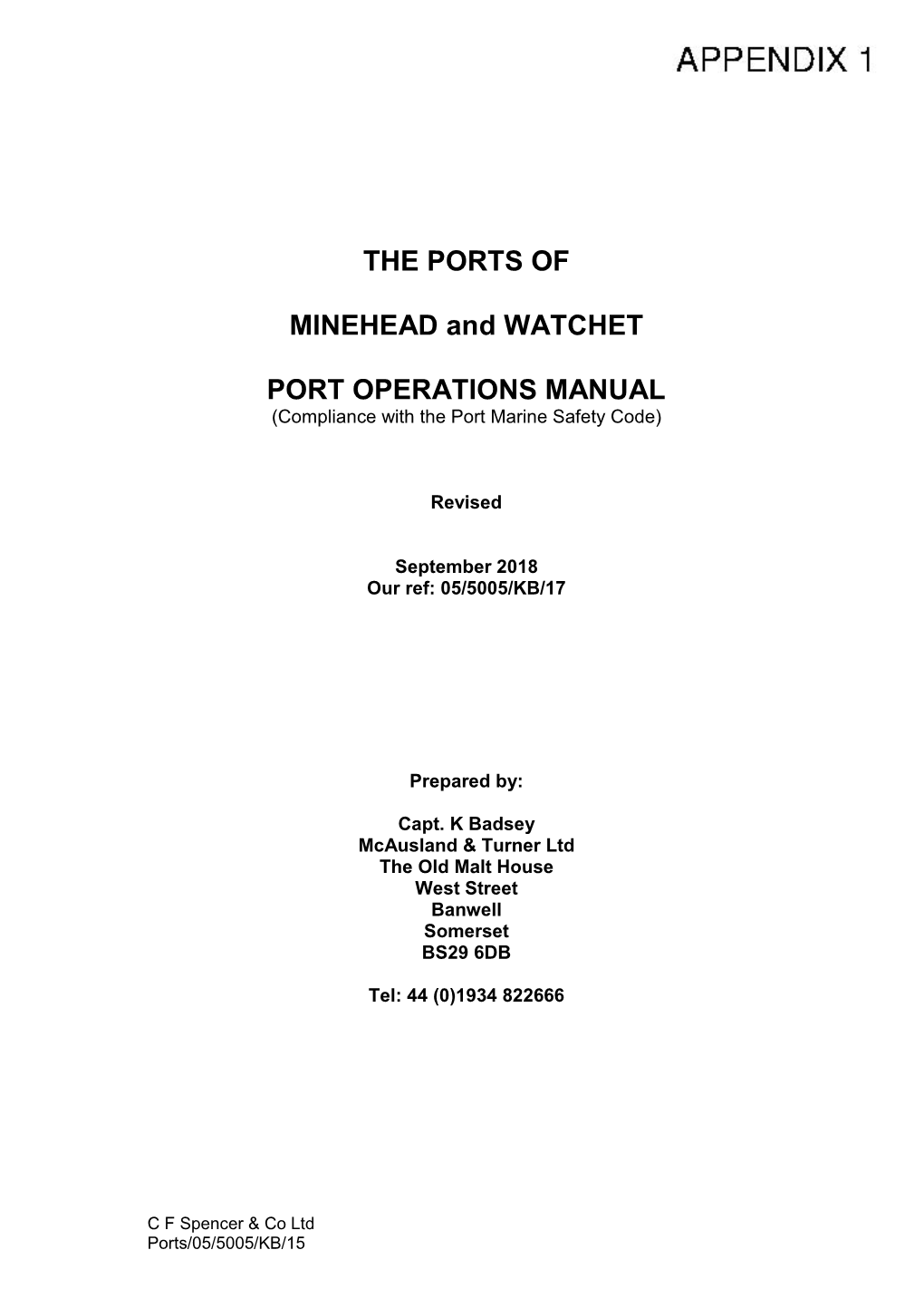 20181023 Watchet and Minehead Port Operations Manual
