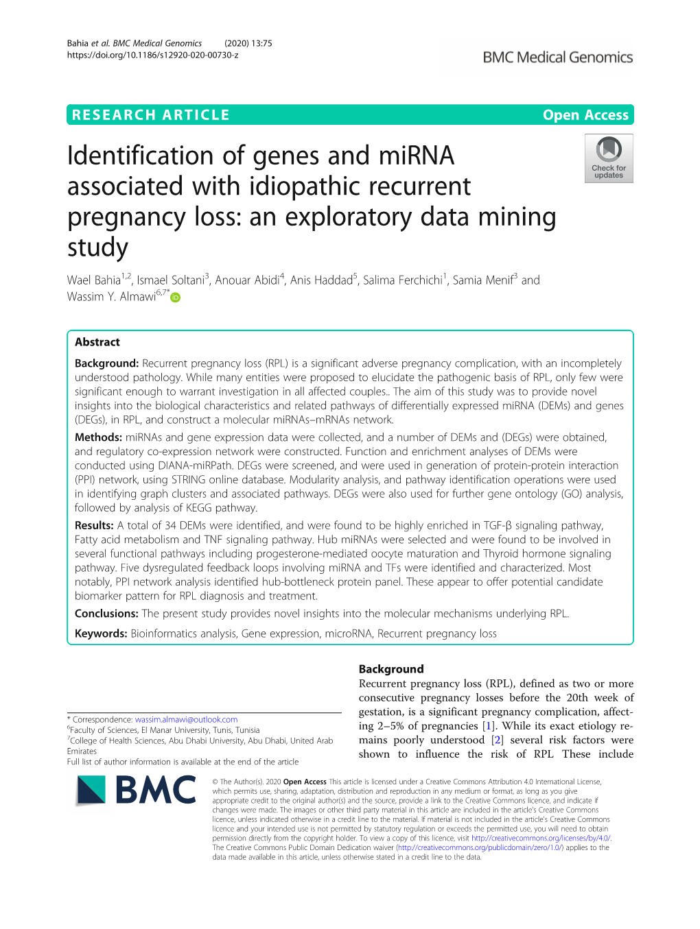 Identification of Genes and Mirna