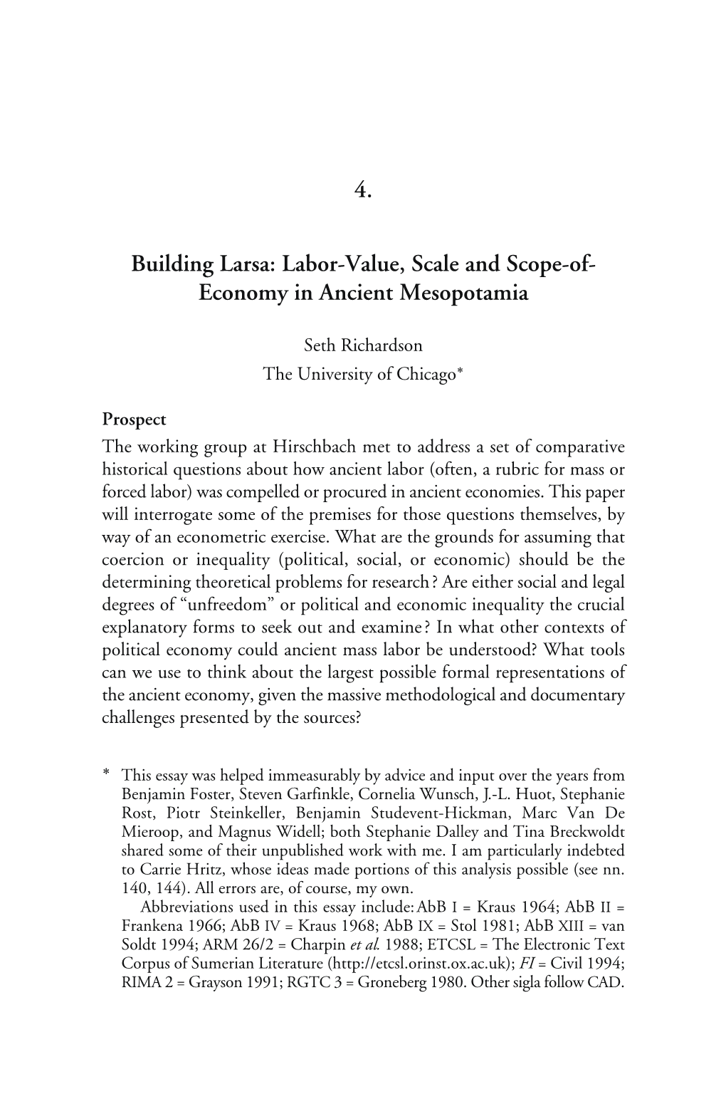 4. Building Larsa: Labor-Value, Scale and Scope-Of- Economy in Ancient Mesopotamia