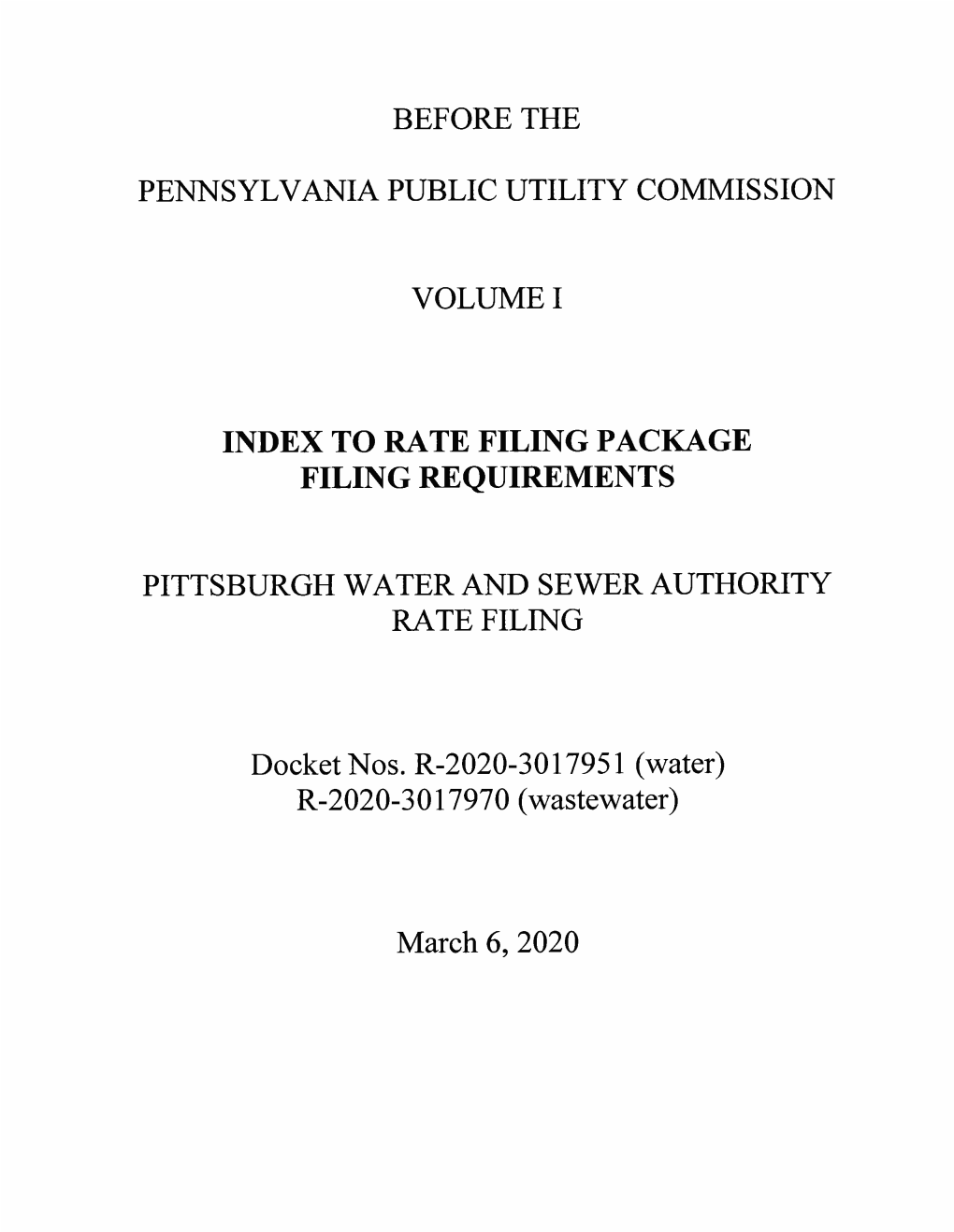 Index to Rate Filing Package Filing Requirements