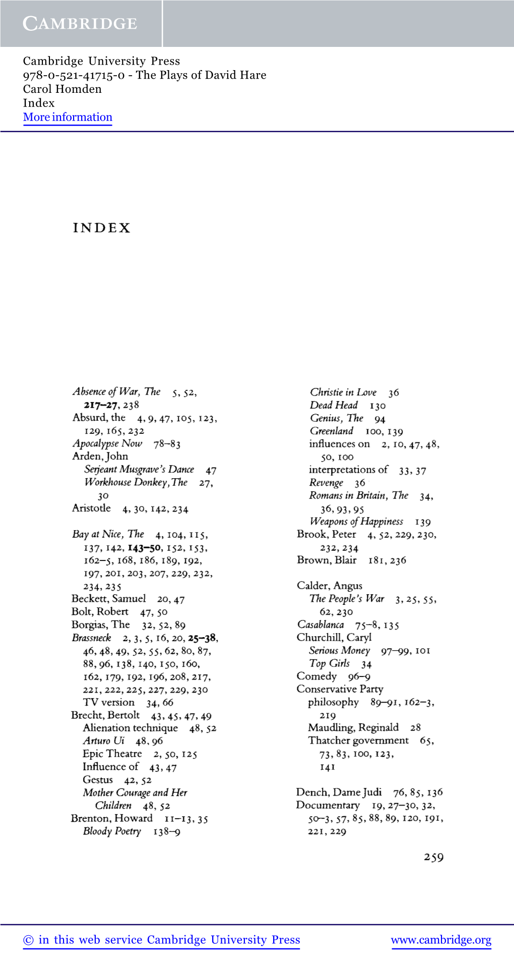 The Plays of David Hare Carol Homden Index More Information