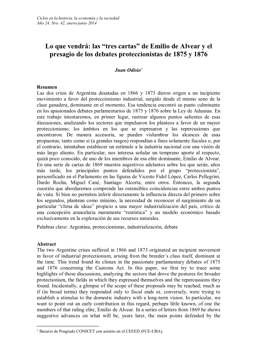 Las “Tres Cartas” De Emilio De Alvear Y El Presagio De Los Debates Proteccionistas De 1875 Y 1876