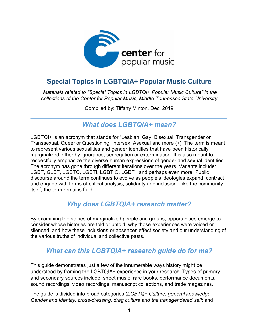 Special Topics in LGBTQIA+ Popular Music Culture