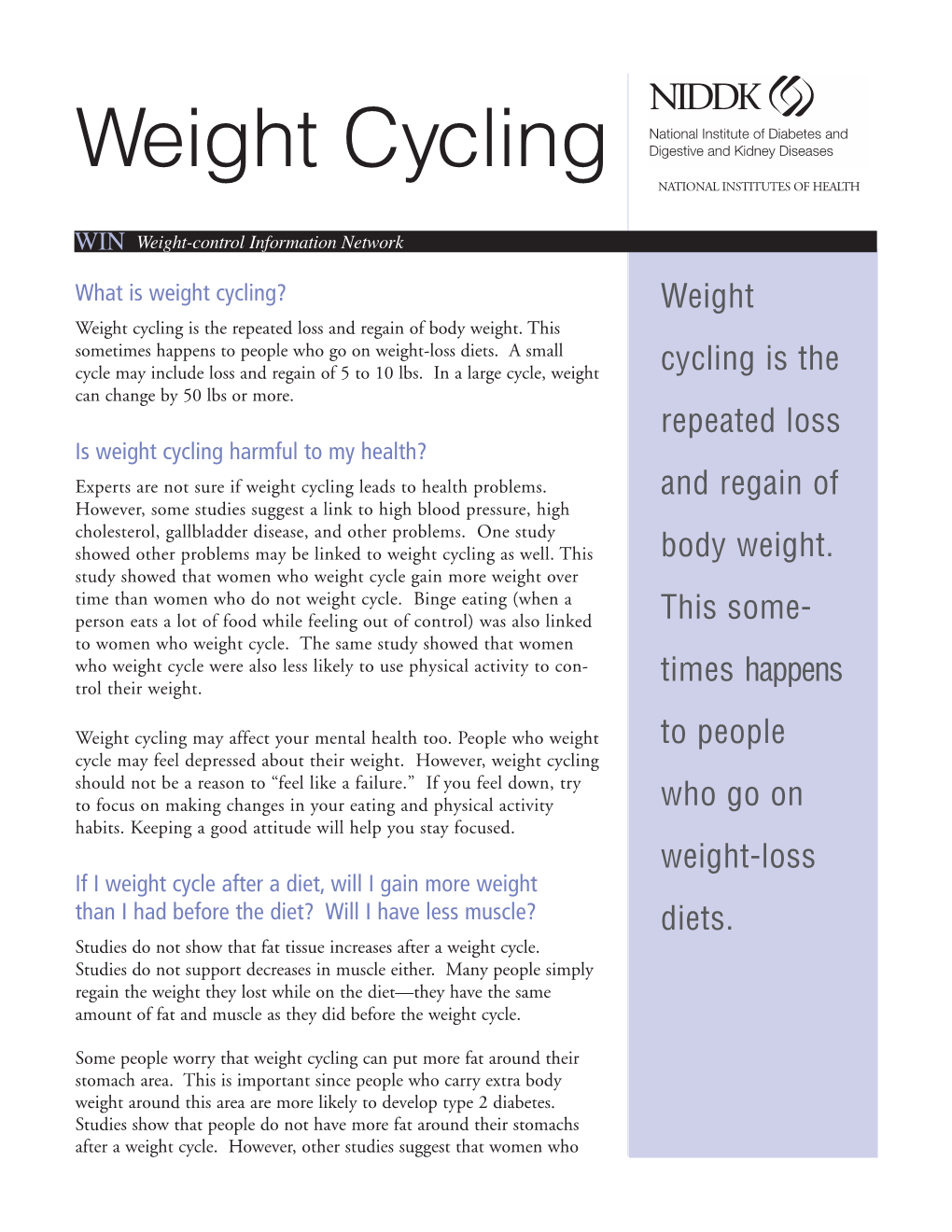 Weight Cycling NATIONAL INSTITUTES of HEALTH