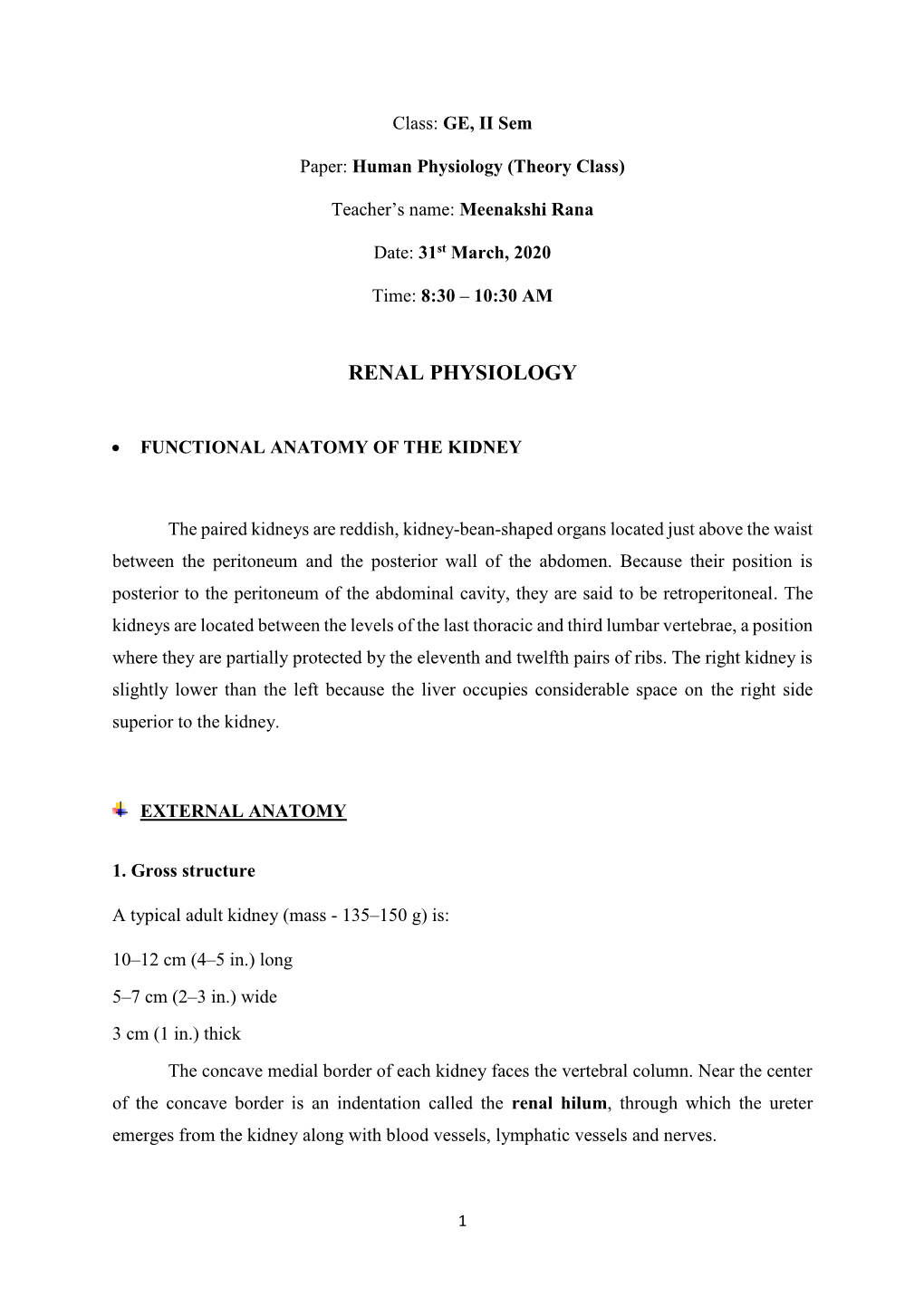 Renal Physiology