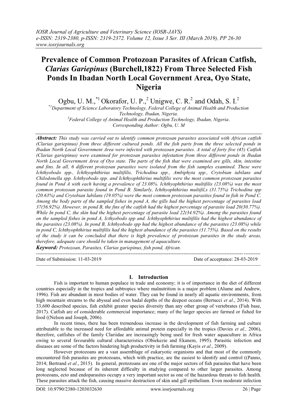 Prevalence of Common Protozoan Parasites of African