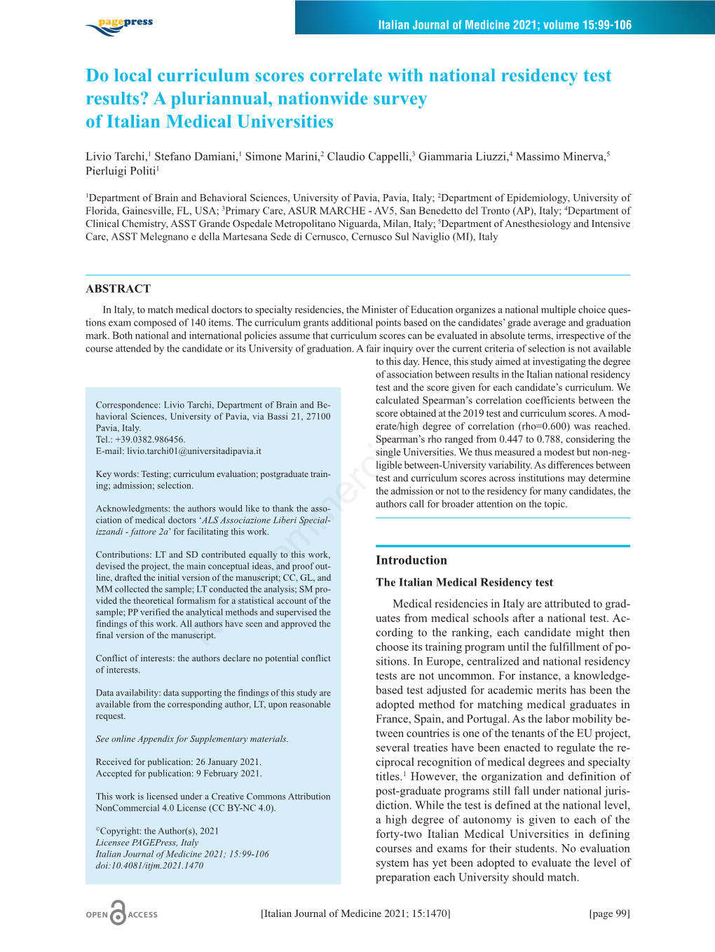 A Pluriannual, Nationwide Survey of Italian Medical Universities