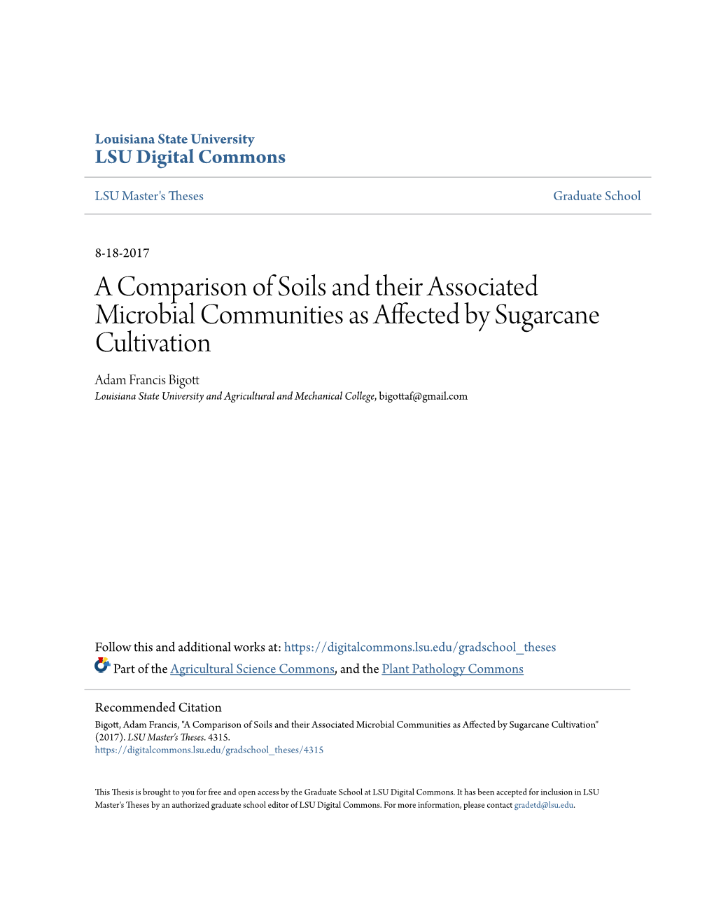 A Comparison of Soils and Their Associated Microbial Communities