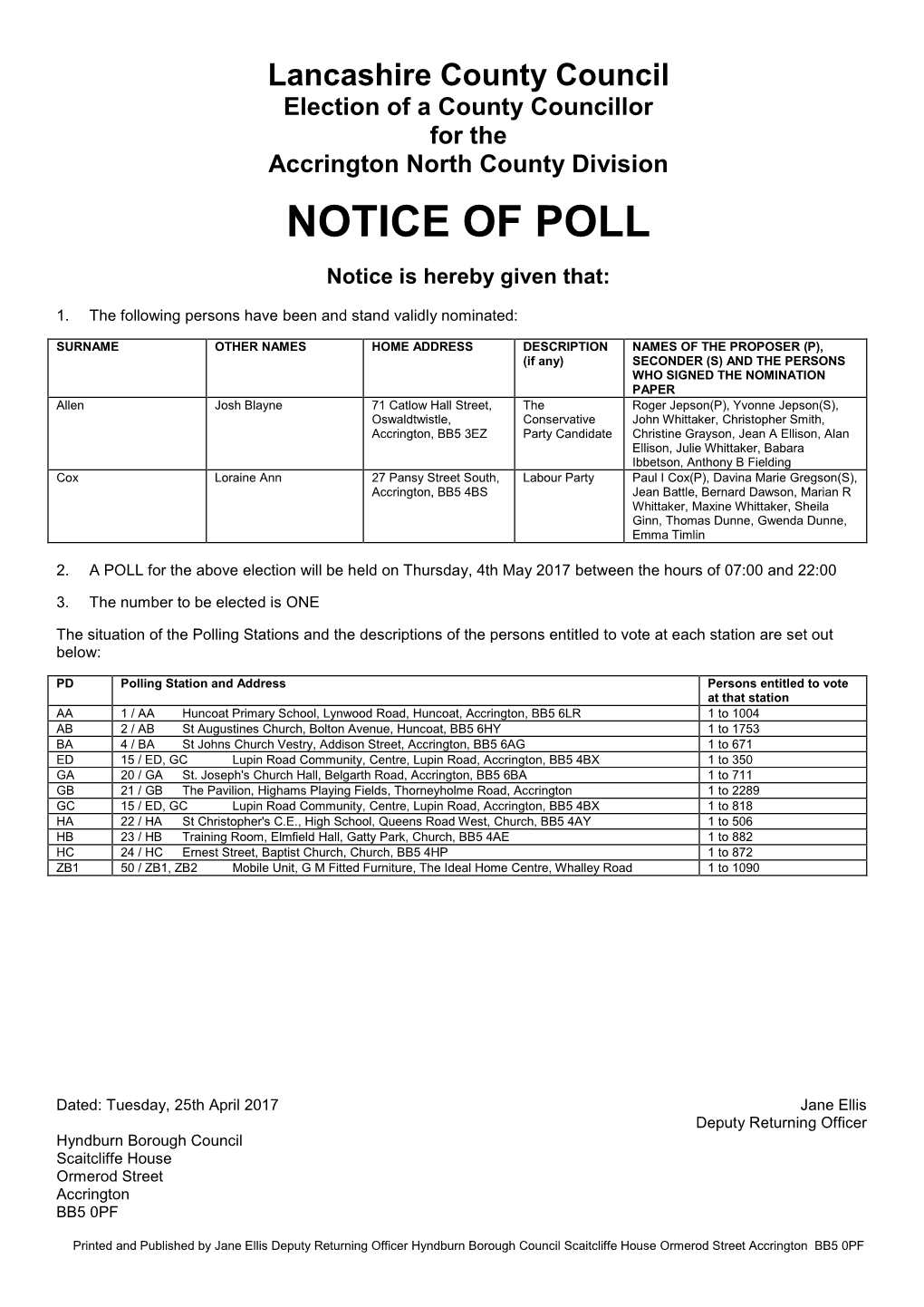 Notice of Poll