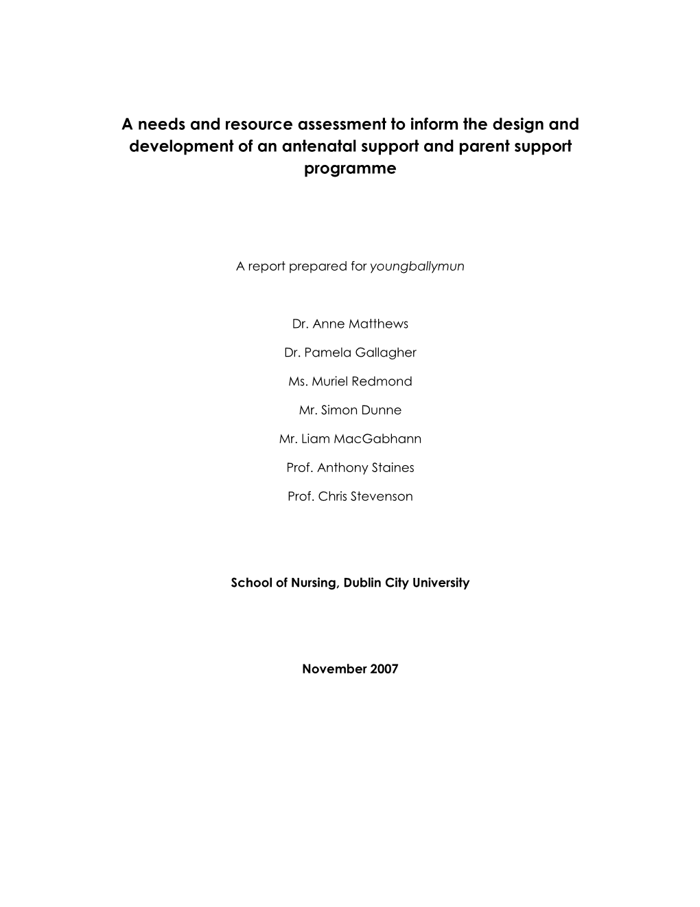 Young Ballymun Report Audit and Needs Assessment