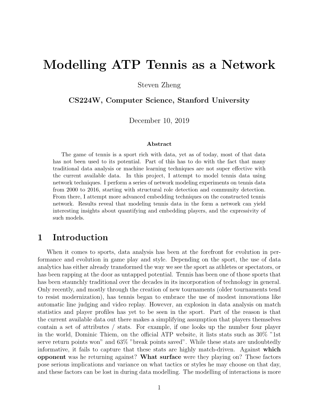 Modelling ATP Tennis As a Network