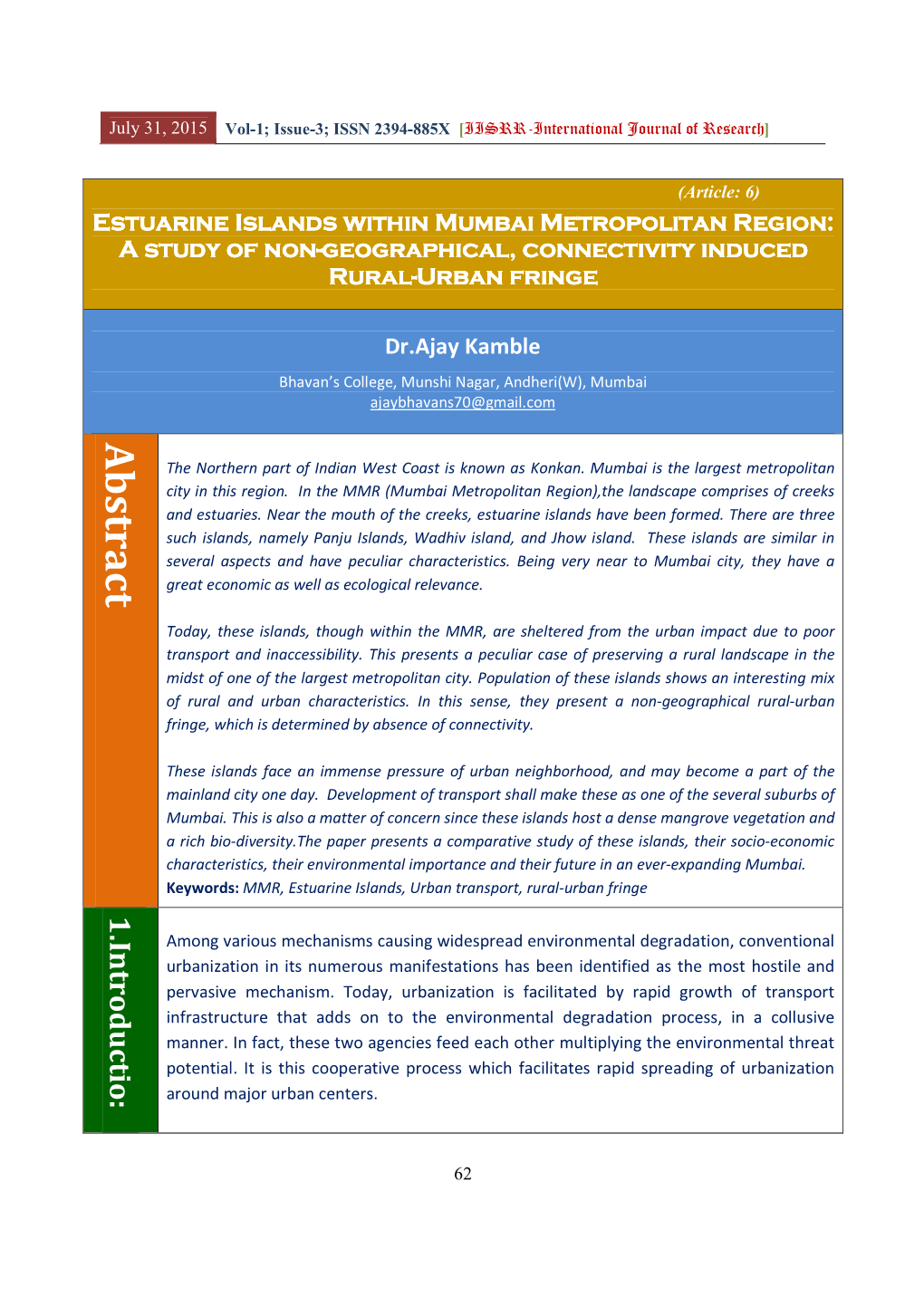 6. Dr. Ajoy Kamble- Estuarine Islands Within Mumbai Metropolitan