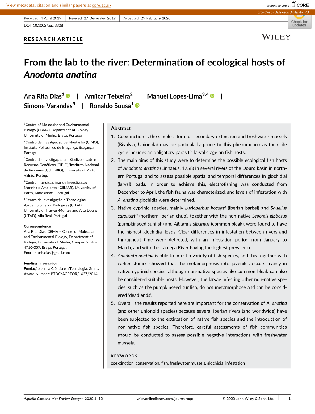 Determination of Ecological Hosts of Anodonta Anatina